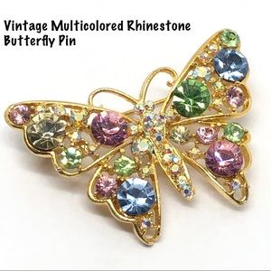 🆕Vintage Multicolored Rhinestone Butterfly Pin
